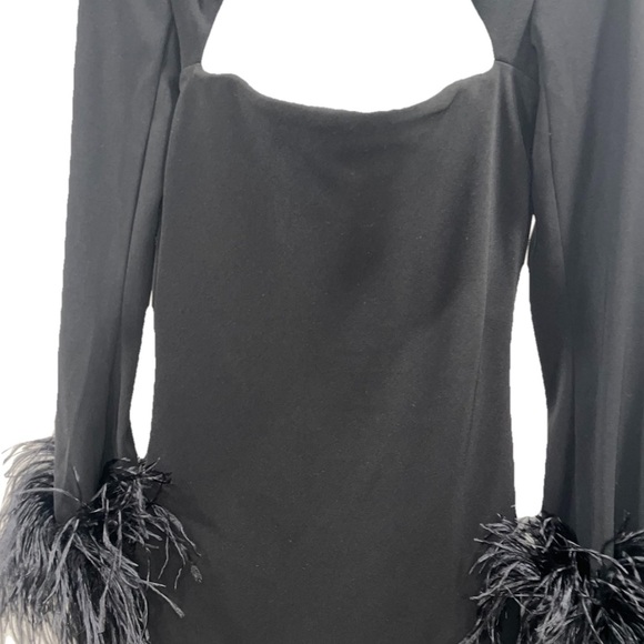 16Arlington Odessa Dress Black Feather Mini US 6 Long Sleeve Cutout Cocktail NWT - Picture 7 of 14